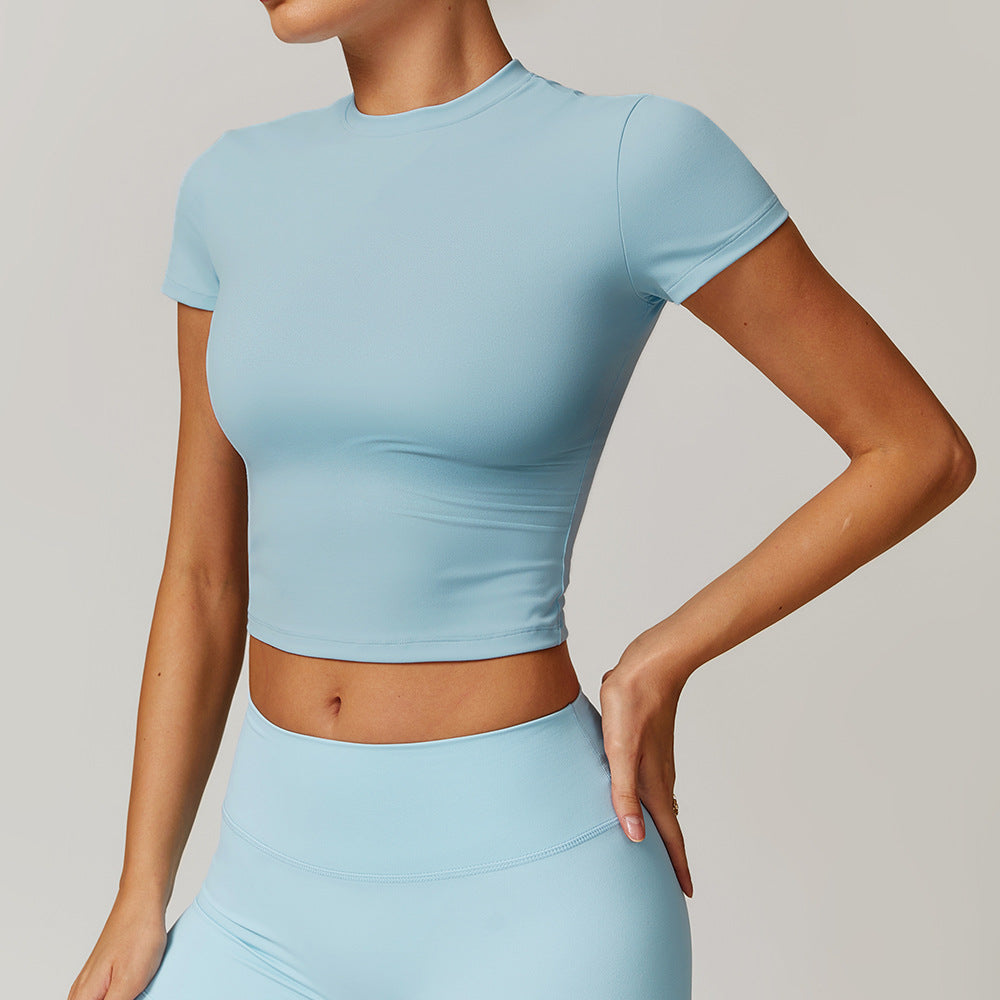 Tight-fitting sanded yoga T-shirt slim-fit versatile outdoor sports short-sleeved women's fitness yoga top