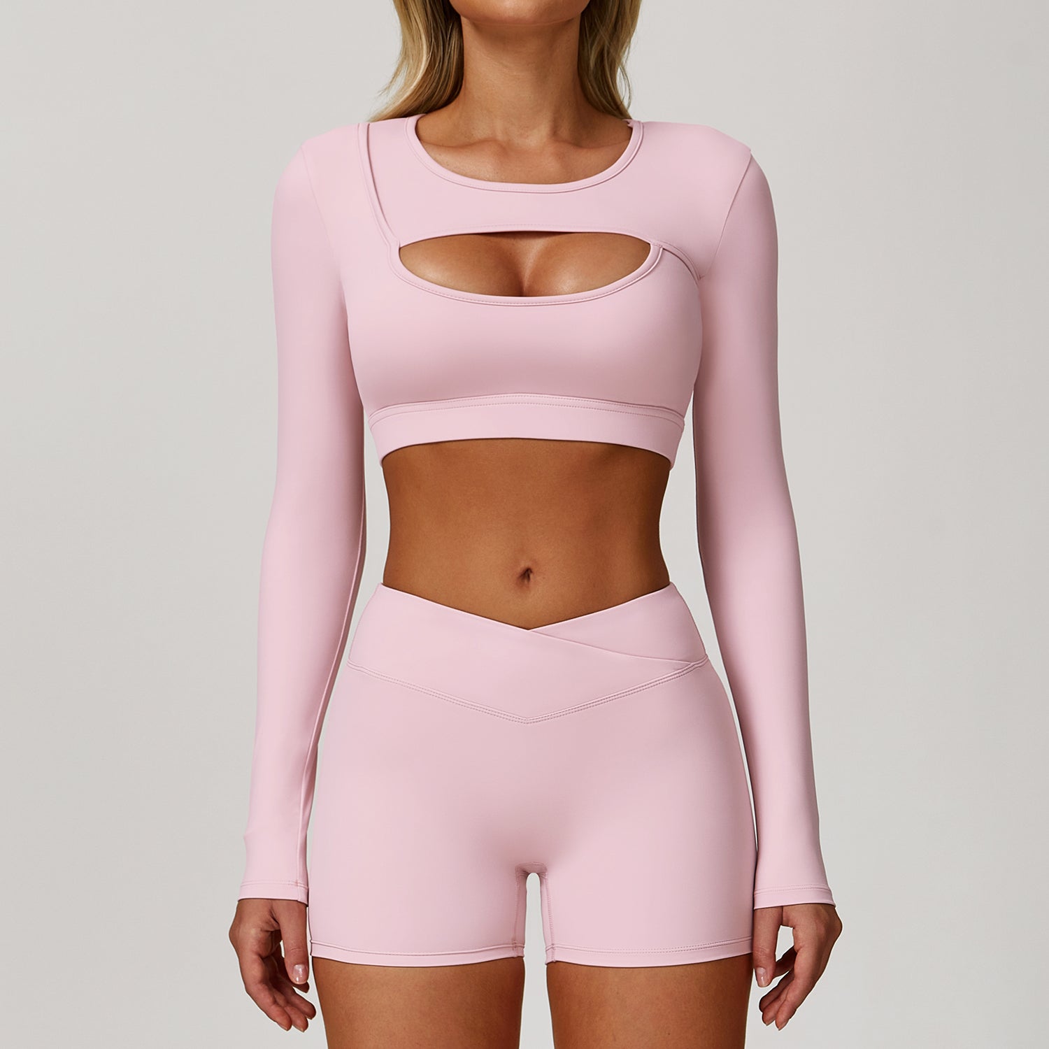 Nude tight yoga long-sleeved shockproof sports hollow T-shirt running fitness yoga top
