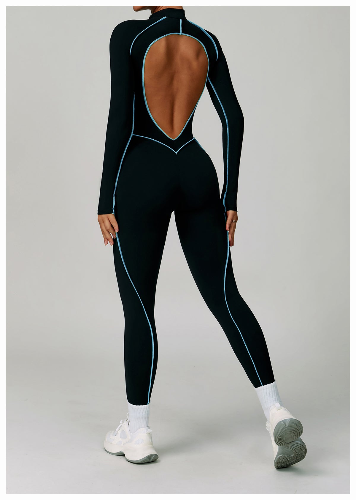 Contrast color one-piece quick-drying yoga suit beautiful back tight fitness suit high-intensity sports running jumpsuit