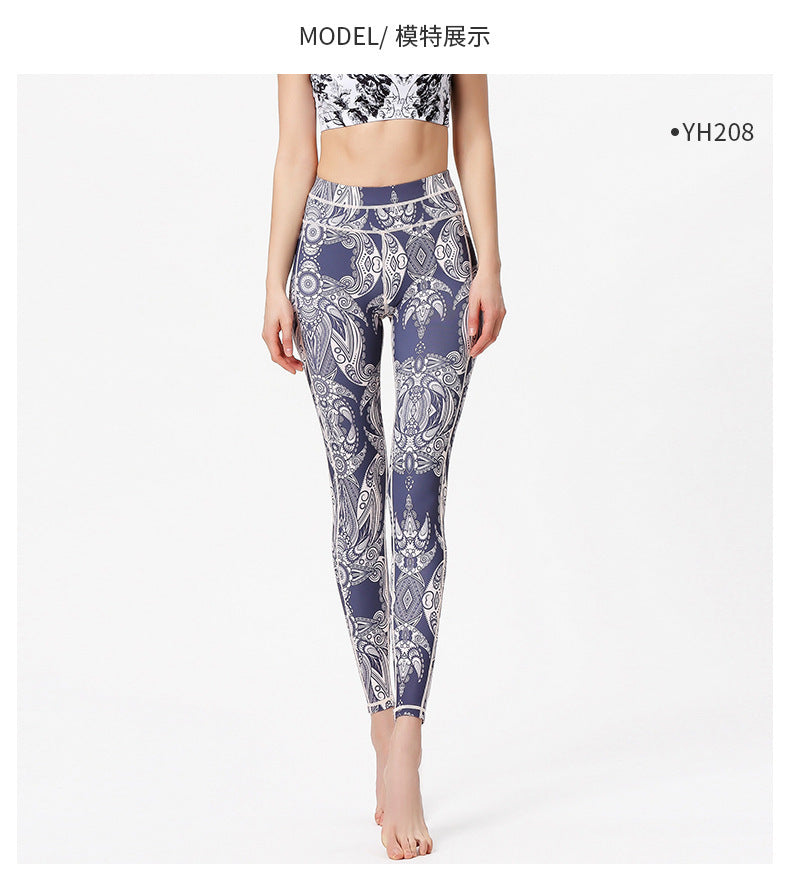New style printed yoga pants women's sports fitness pants high waist tight fitness pants European and American yoga clothes
