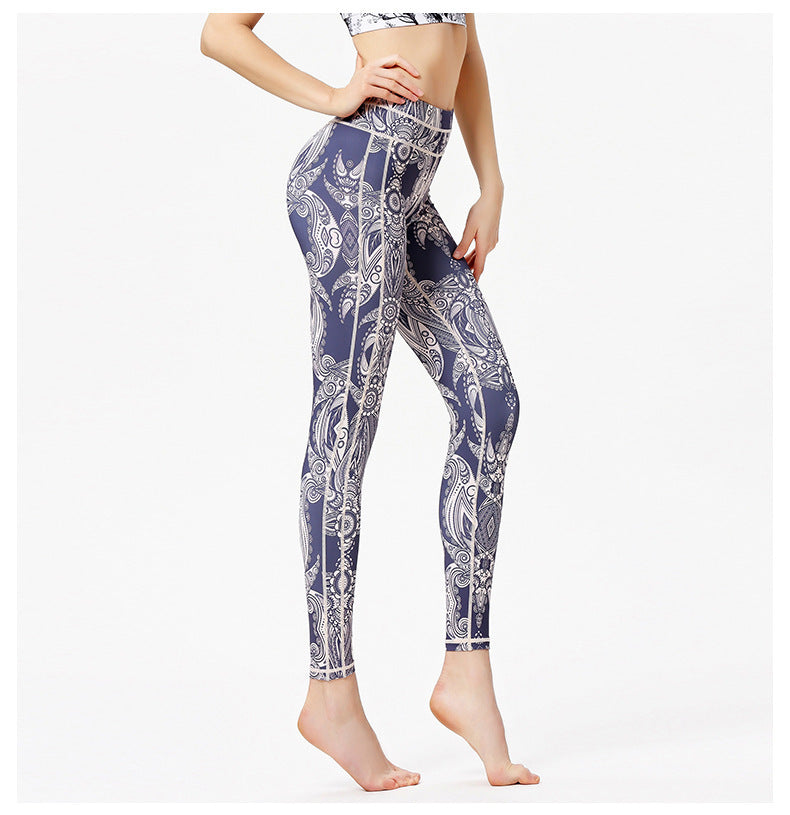New style printed yoga pants women's sports fitness pants high waist tight fitness pants European and American yoga clothes
