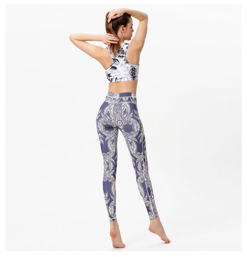 New style printed yoga pants women's sports fitness pants high waist tight fitness pants European and American yoga clothes