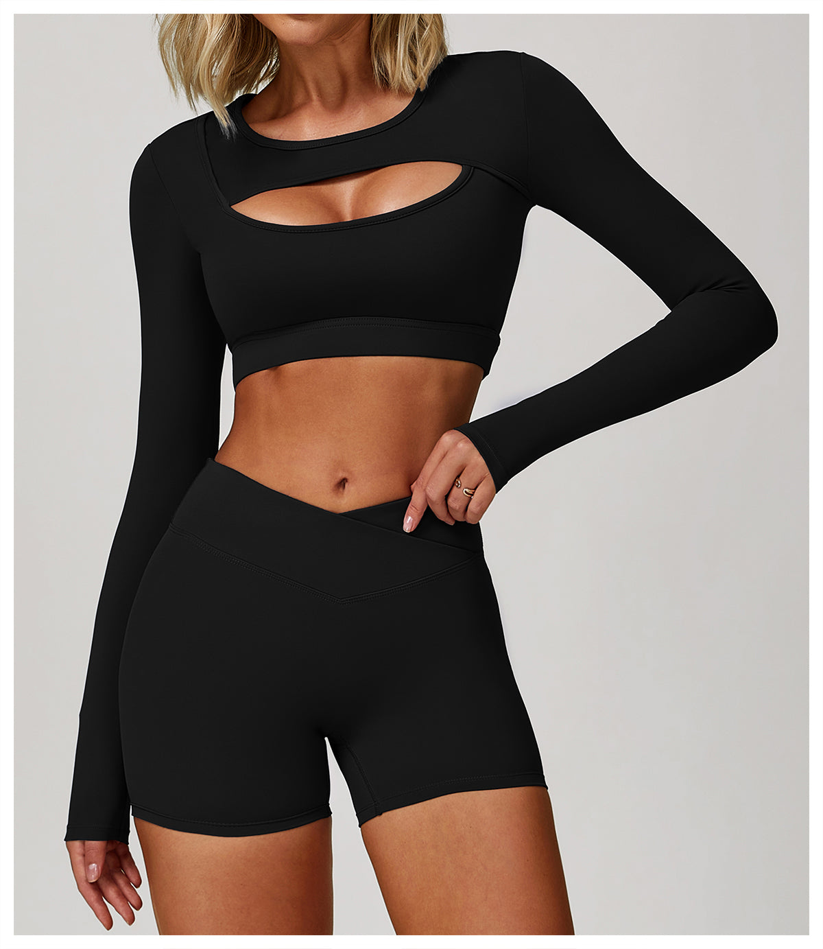 Nude tight yoga long-sleeved shockproof sports hollow T-shirt running fitness yoga top