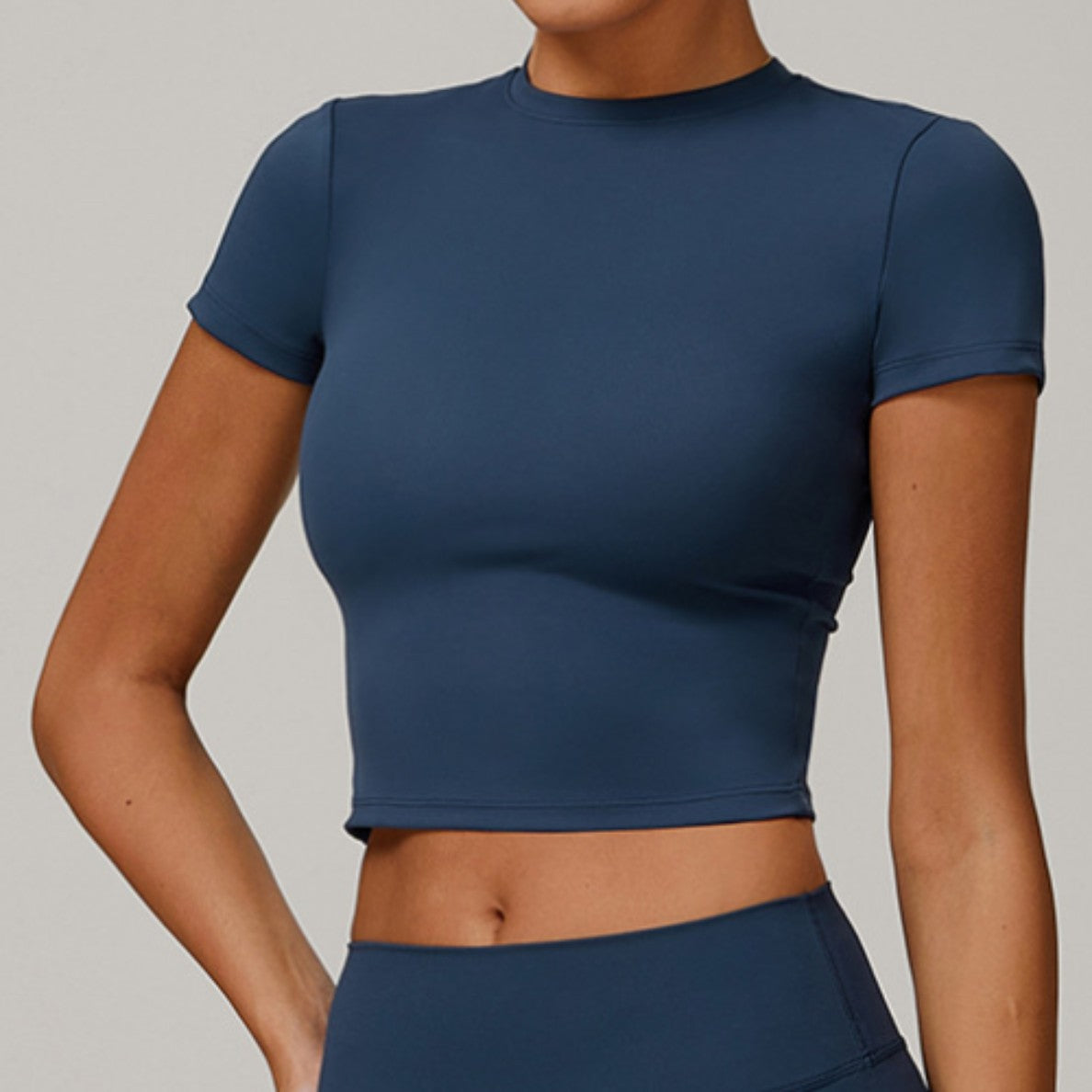 Tight-fitting sanded yoga T-shirt slim-fit versatile outdoor sports short-sleeved women's fitness yoga top