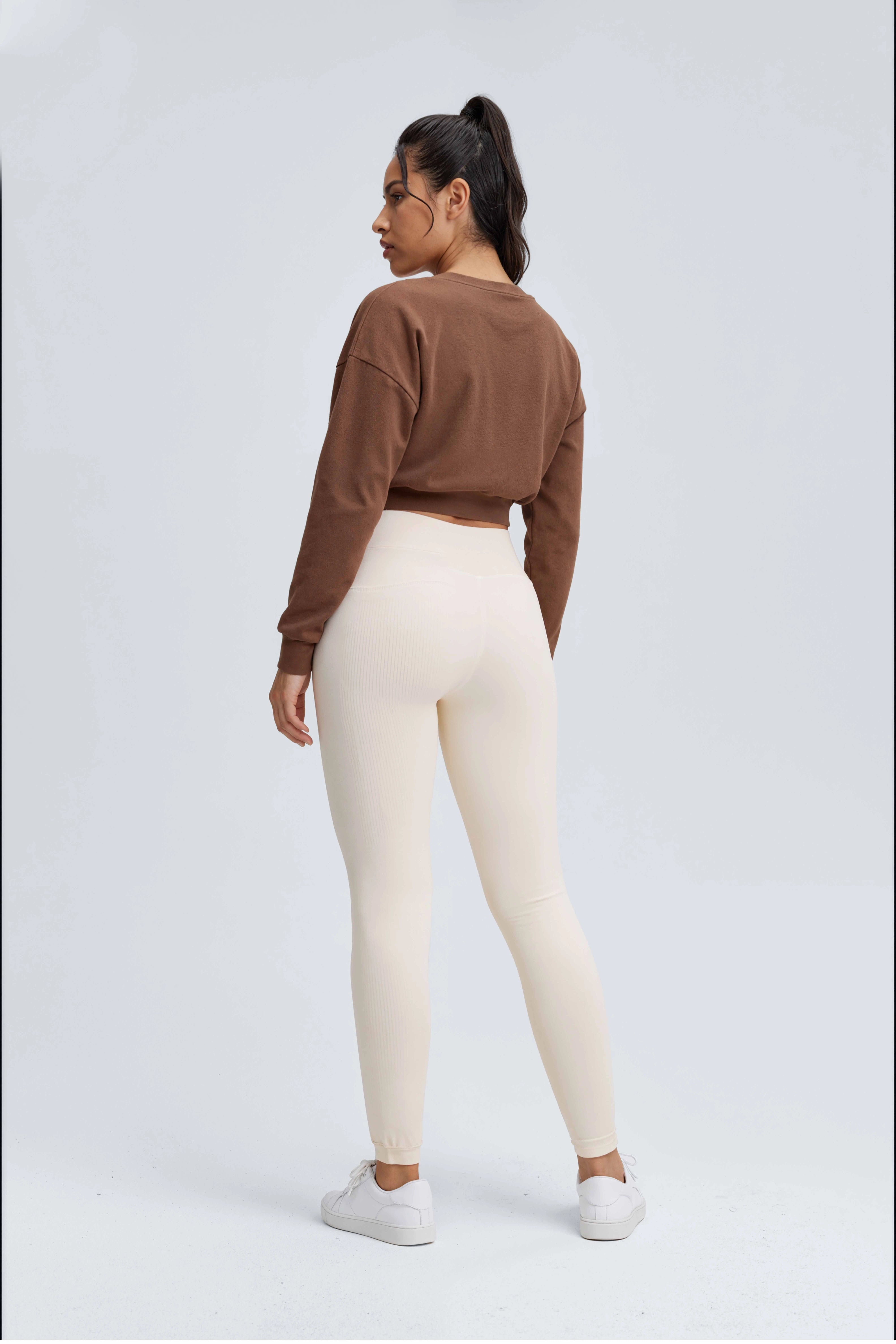 【Pre-sale 】Fameset Basic Crossover High-Waisted Ribbed Yoga Leggings