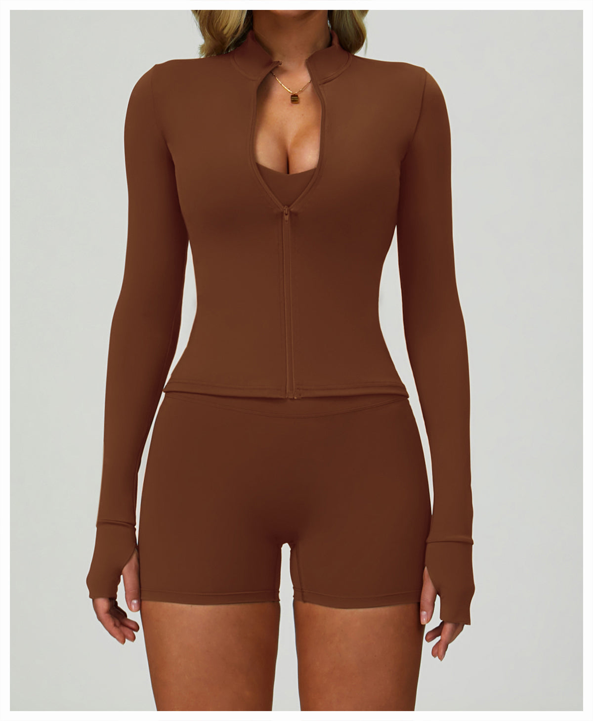 Zipper tight running sports tops breathable nude fitness jacket training quick-drying long-sleeved yoga clothes for women