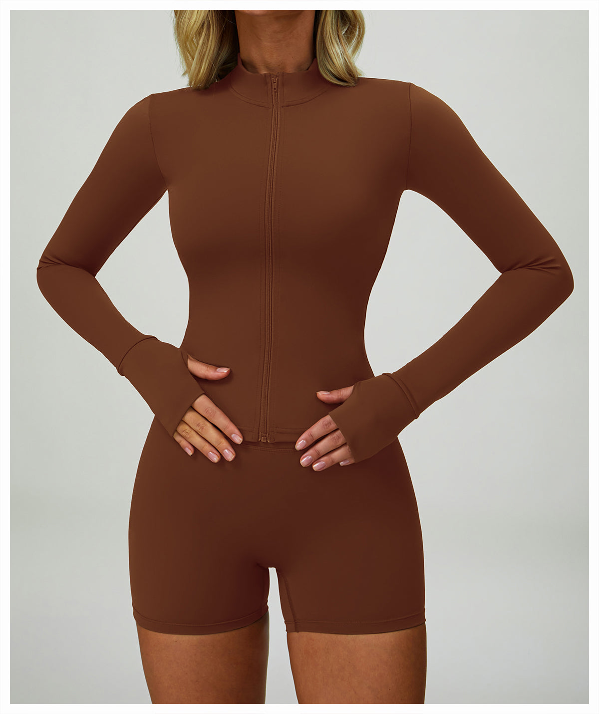 Zipper tight running sports tops breathable nude fitness jacket training quick-drying long-sleeved yoga clothes for women