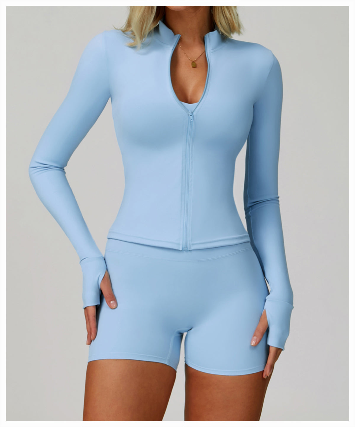 Zipper tight running sports tops breathable nude fitness jacket training quick-drying long-sleeved yoga clothes for women