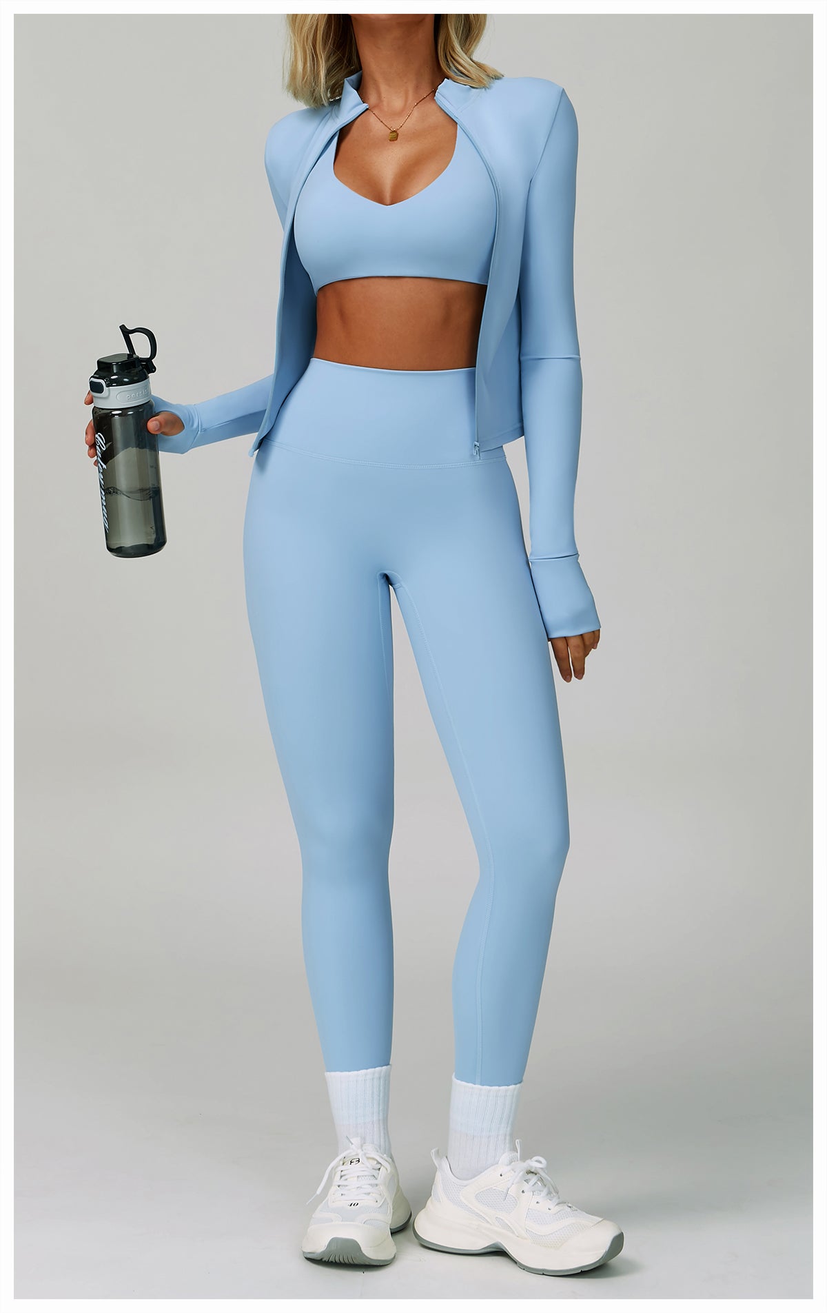 Zipper tight running sports tops breathable nude fitness jacket training quick-drying long-sleeved yoga clothes for women
