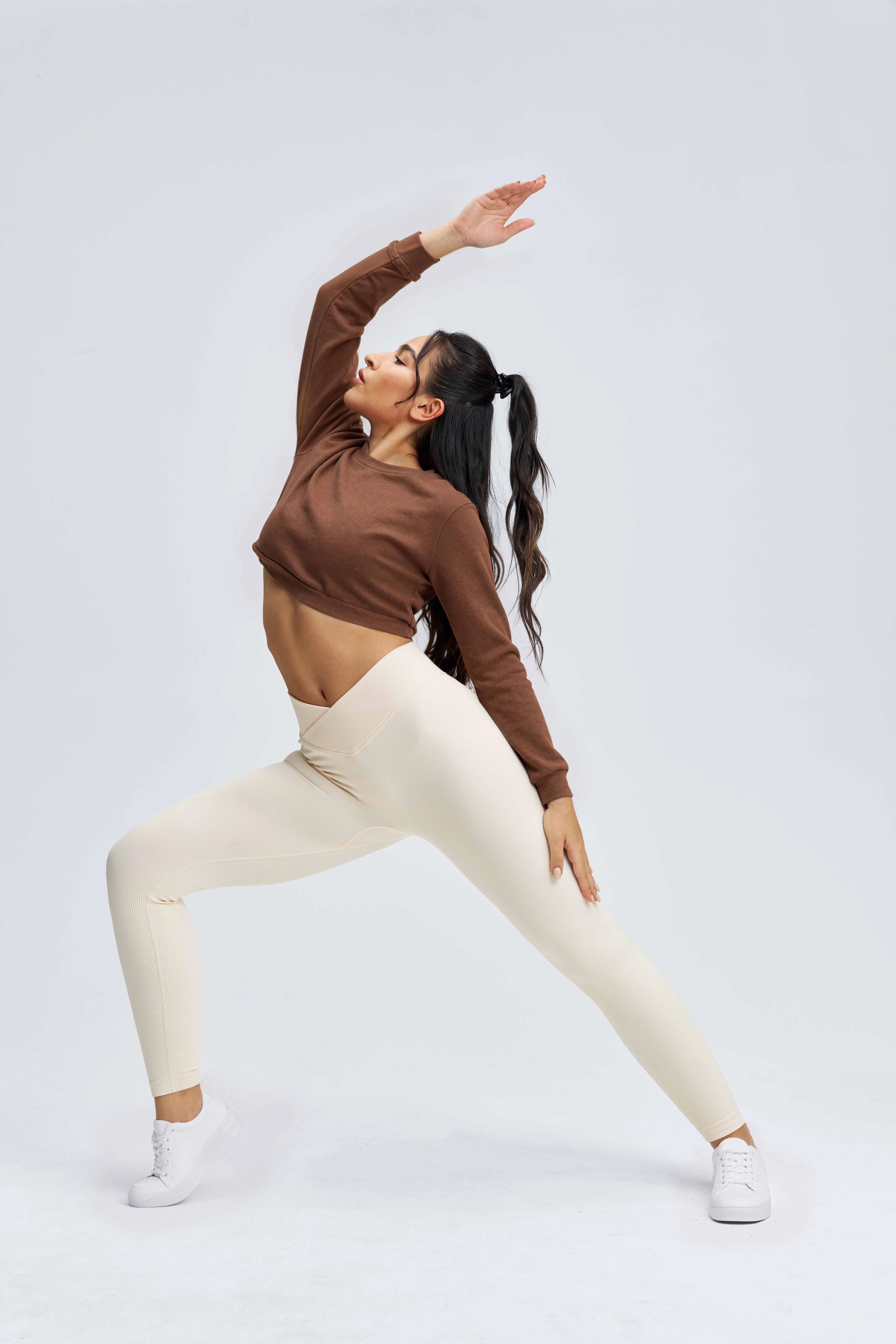 【Pre-sale 】Fameset Basic Crossover High-Waisted Ribbed Yoga Leggings