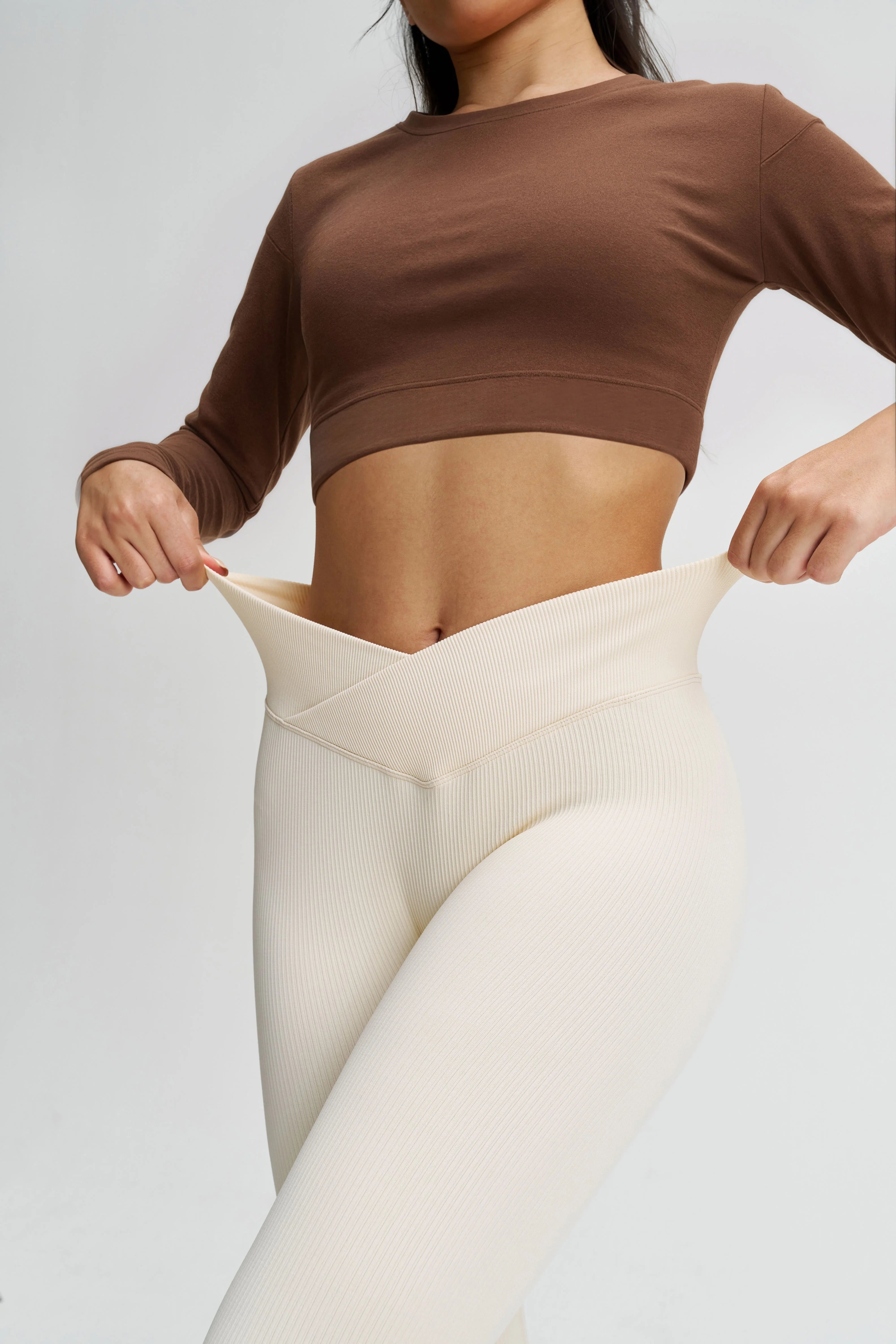 【Pre-sale 】Fameset Basic Crossover High-Waisted Ribbed Yoga Leggings