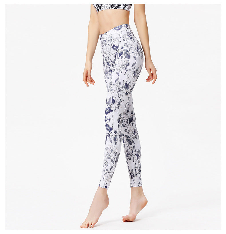 New style printed yoga pants women's sports fitness pants high waist tight fitness pants European and American yoga clothes