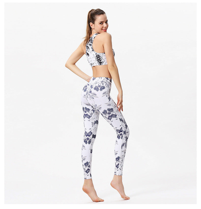 New style printed yoga pants women's sports fitness pants high waist tight fitness pants European and American yoga clothes