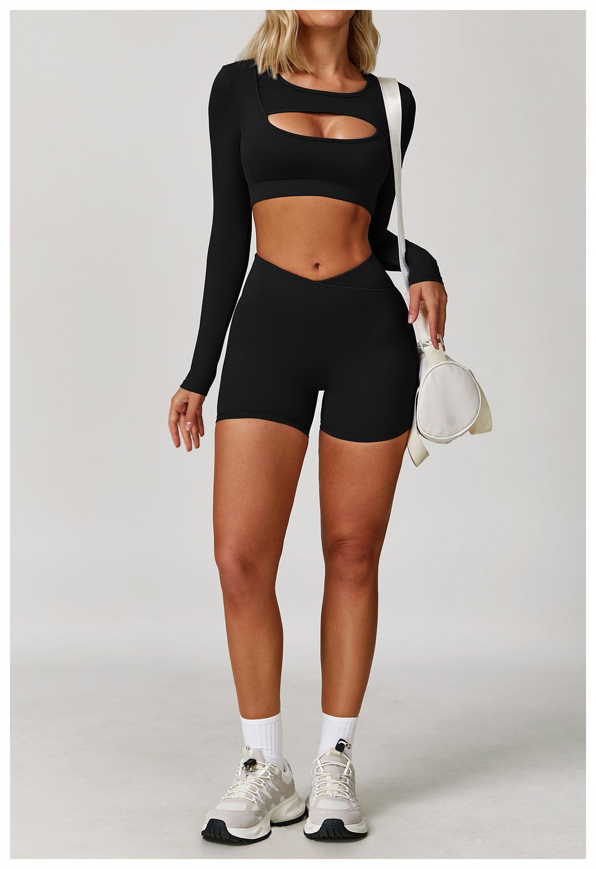 Nude tight yoga long-sleeved shockproof sports hollow T-shirt running fitness yoga top