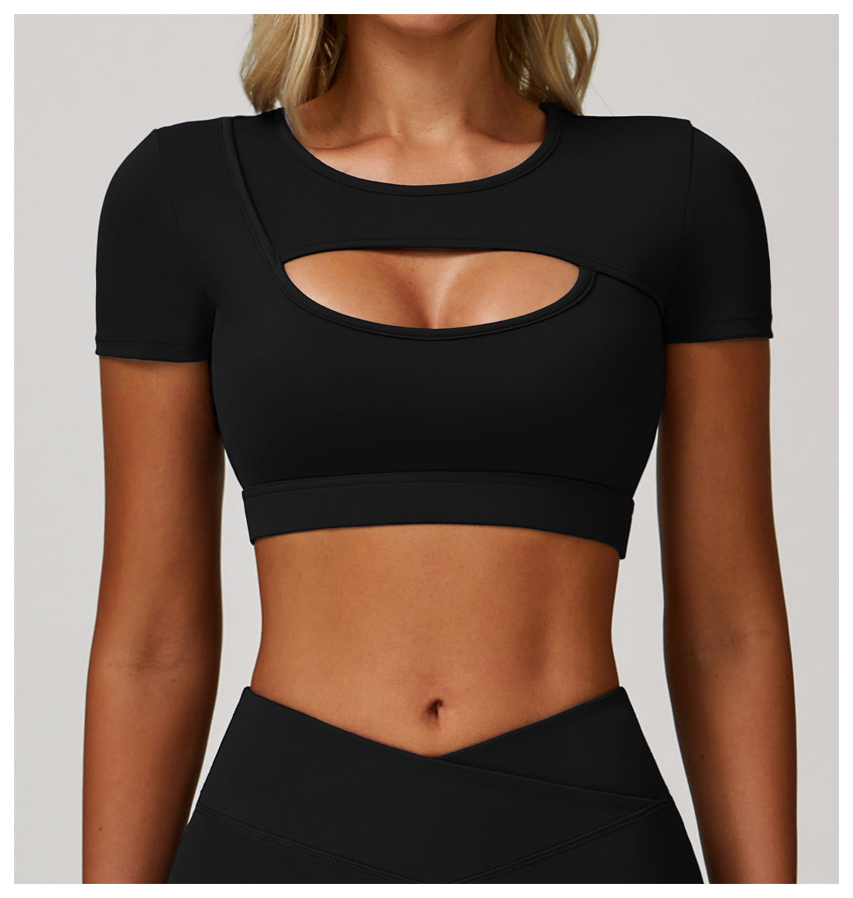 Summer Yoga Short Sleeve Hollow Tight Shockproof Nude Sports T-shirt Running Fitness Sports Top