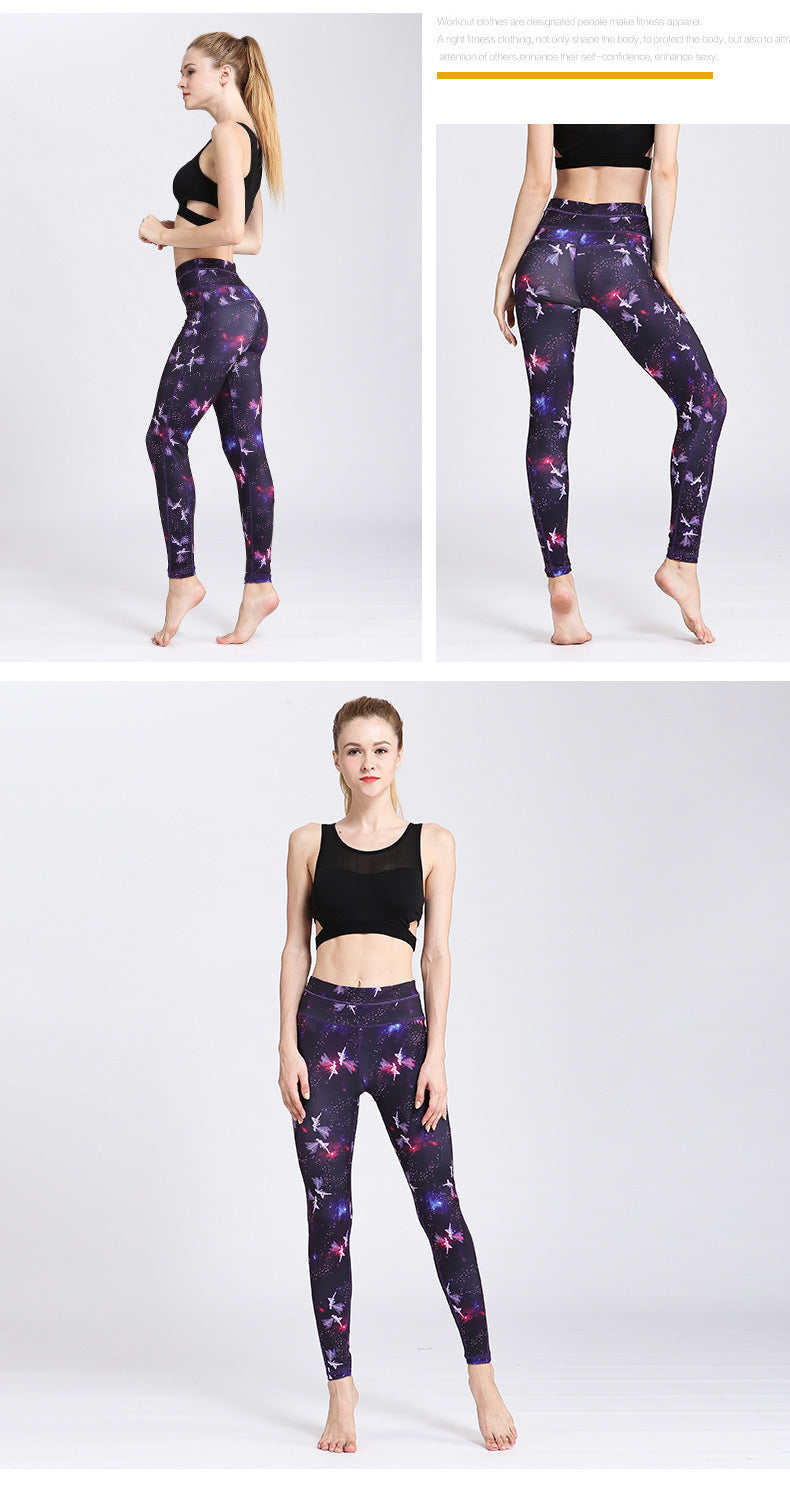New style printed yoga pants women's sports fitness pants high waist tight fitness pants European and American yoga clothes