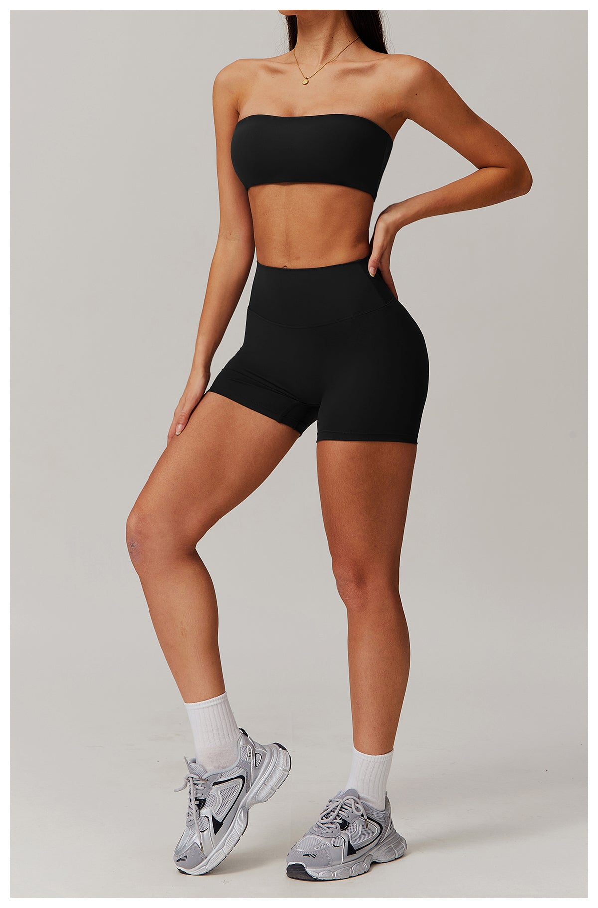 One-piece nude sports bra, anti-exposure tube top, fitness top, tight yoga wear