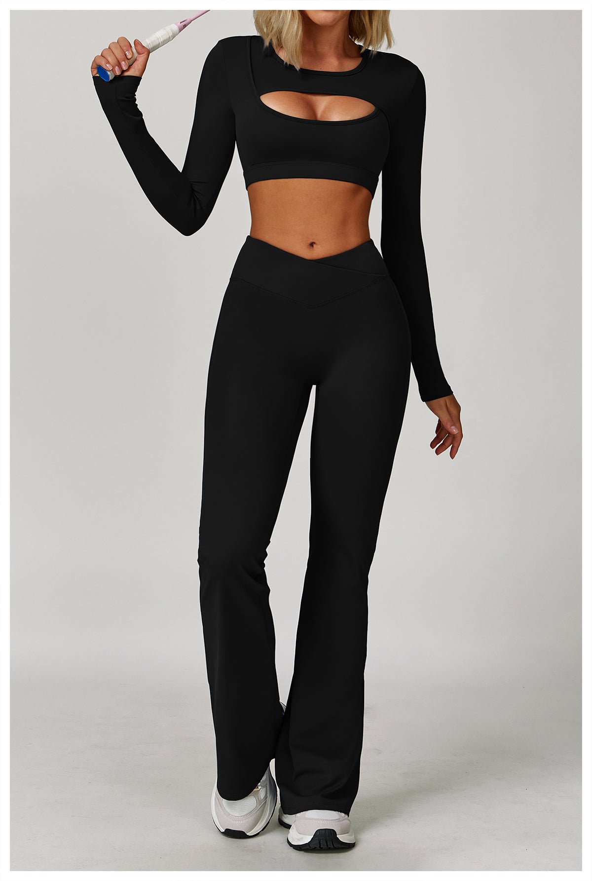Nude tight yoga long-sleeved shockproof sports hollow T-shirt running fitness yoga top