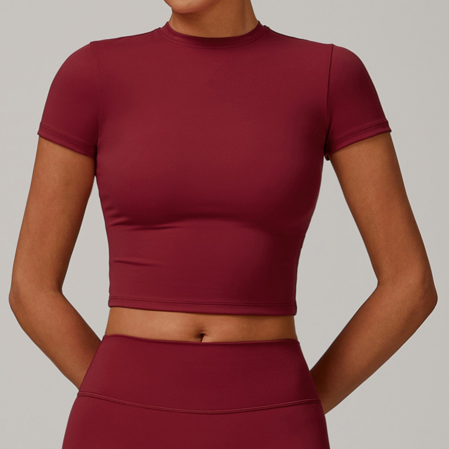 Tight-fitting sanded yoga T-shirt slim-fit versatile outdoor sports short-sleeved women's fitness yoga top