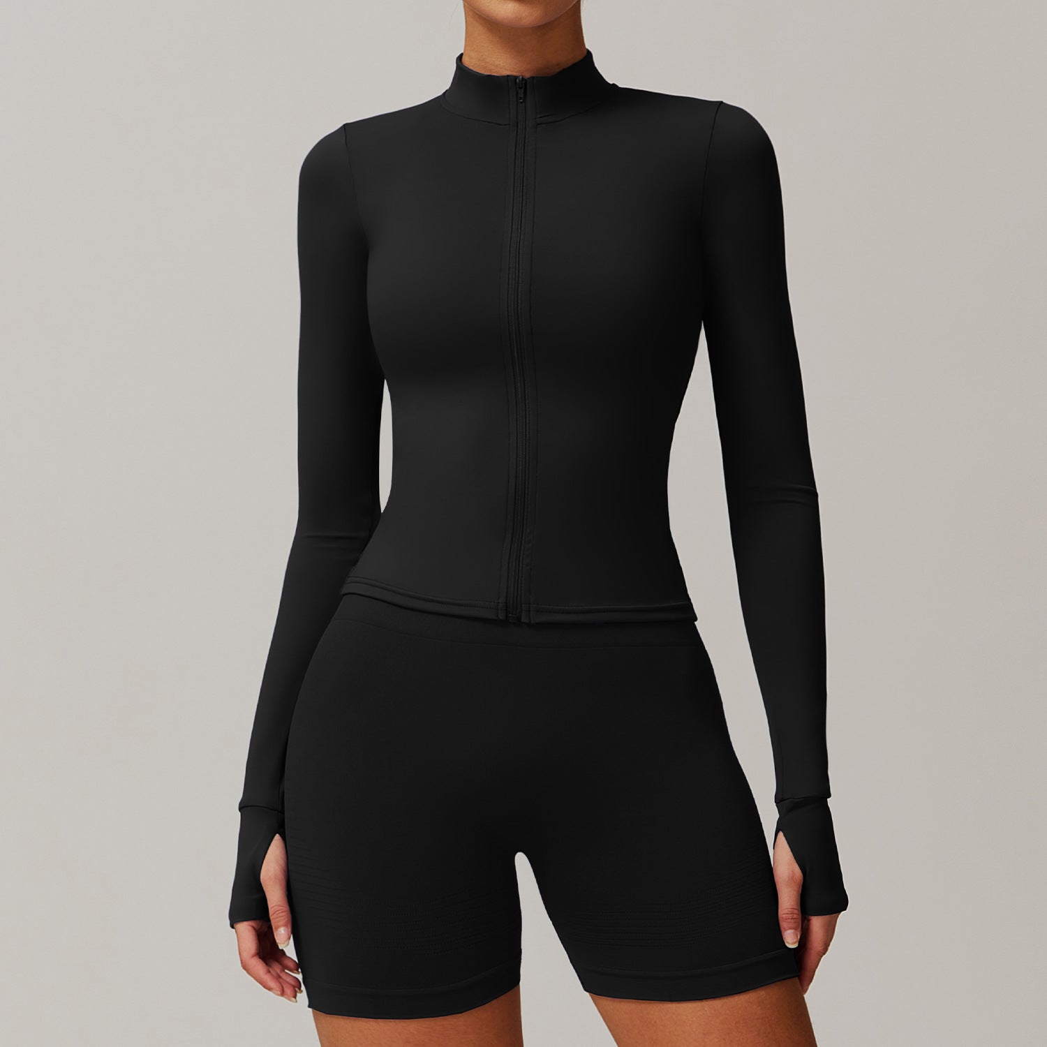 Zipper tight running sports tops breathable nude fitness jacket training quick-drying long-sleeved yoga clothes for women