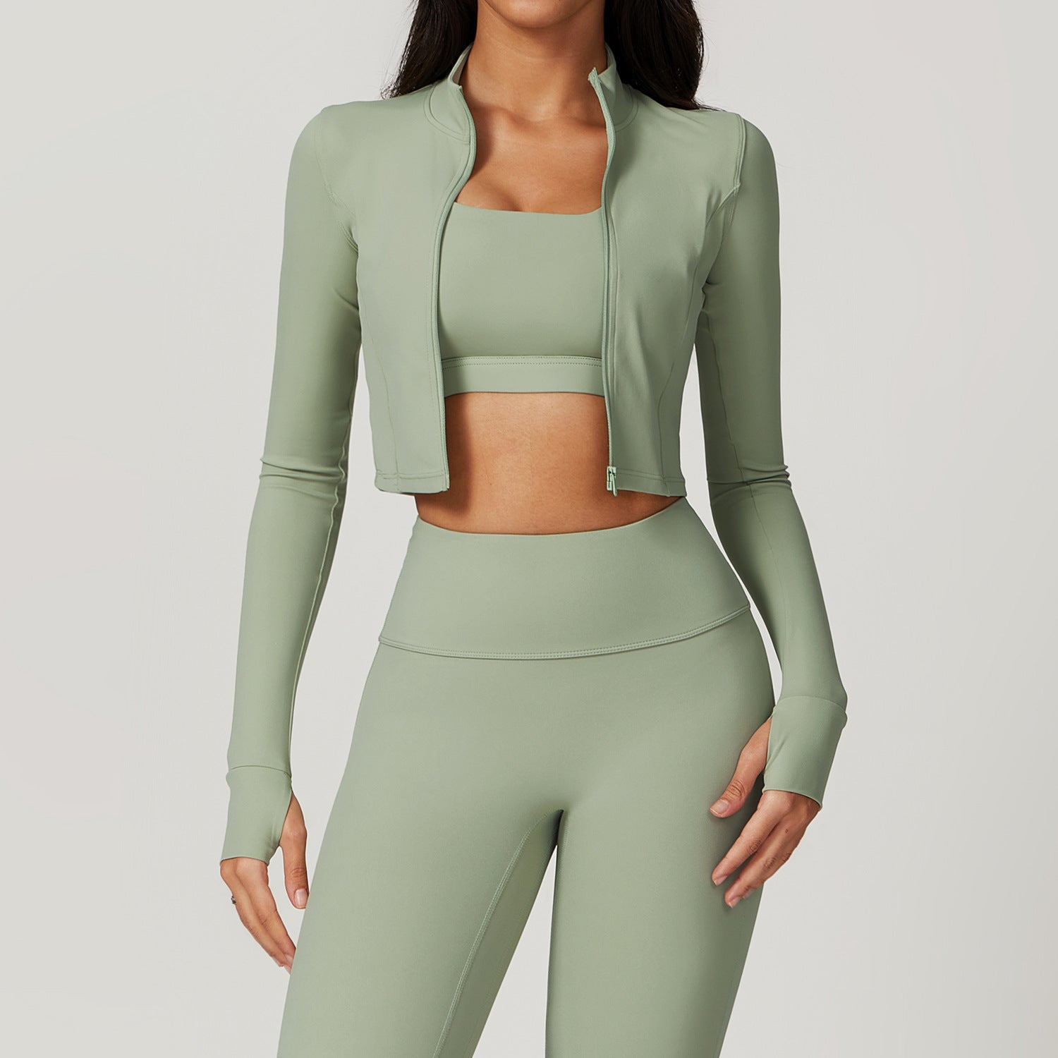 Zipper outdoor running sports yoga jacket slim fitness long sleeve jacket girls quick-drying yoga clothes
