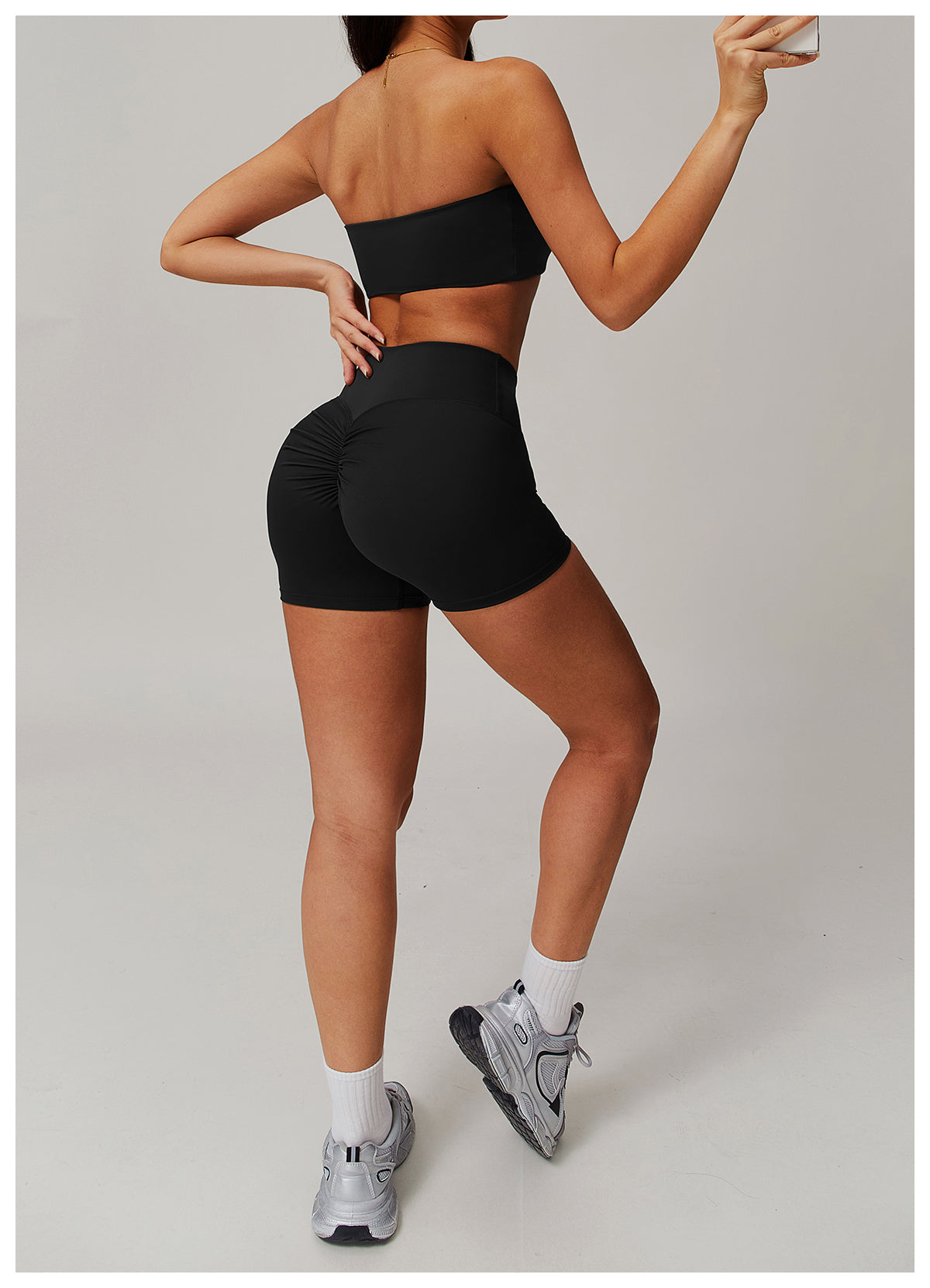 One-piece nude sports bra, anti-exposure tube top, fitness top, tight yoga wear
