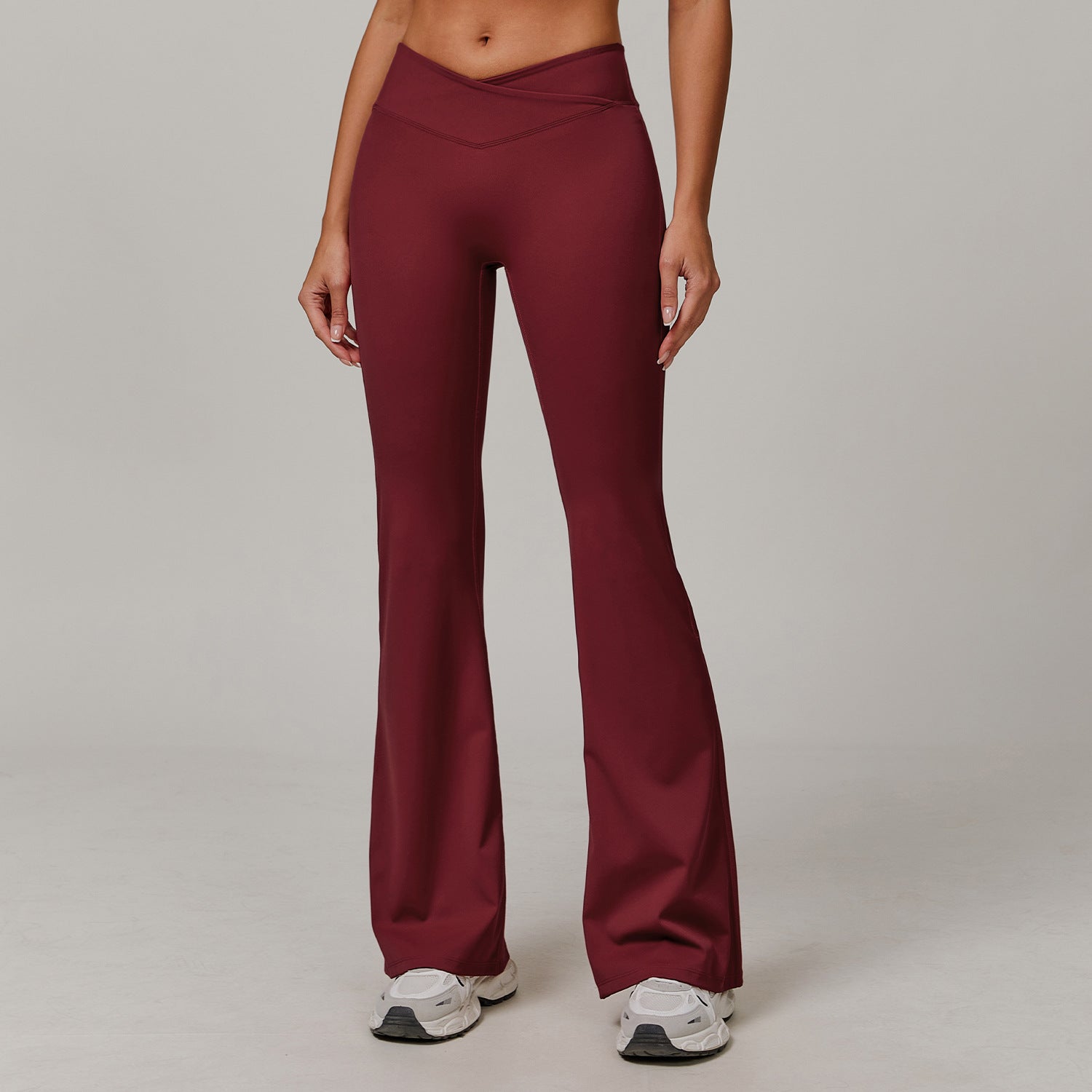 Slightly flared nude yoga pants cross high waist running sports casual tight versatile flared pants for women
