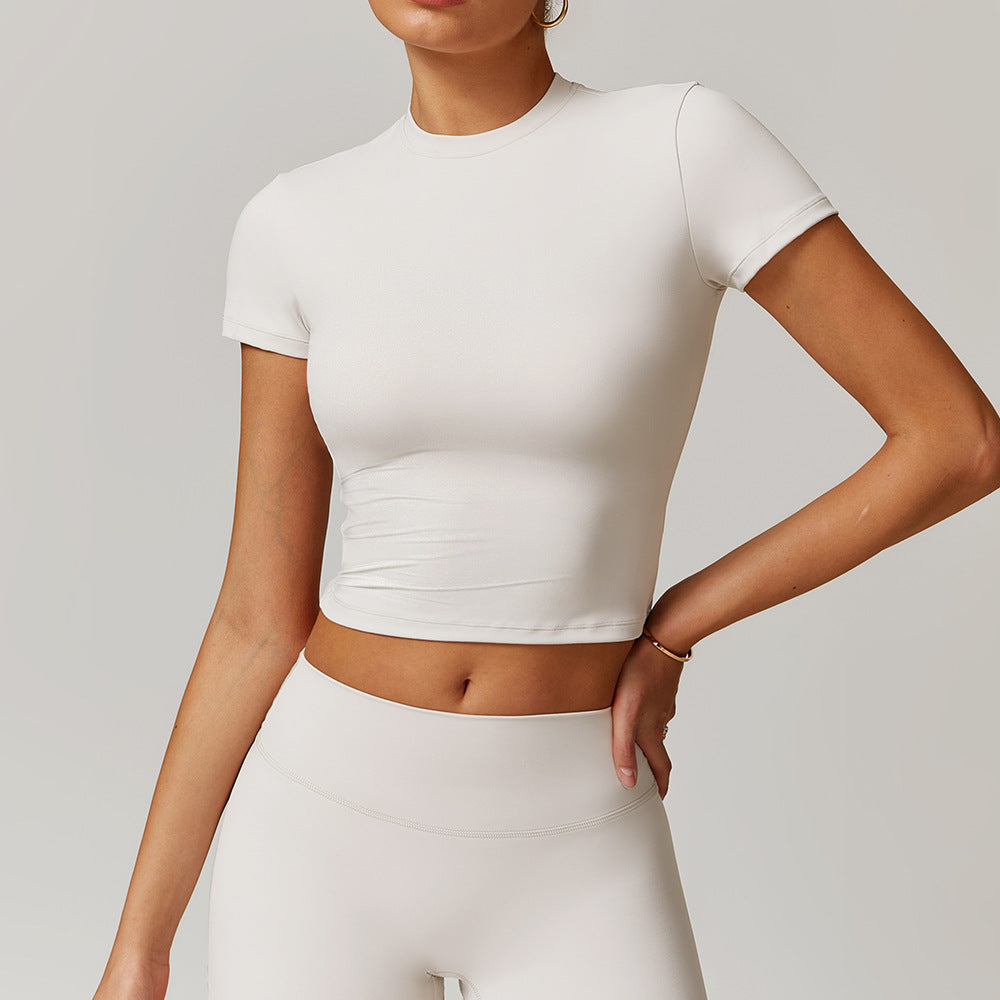 Tight-fitting sanded yoga T-shirt slim-fit versatile outdoor sports short-sleeved women's fitness yoga top