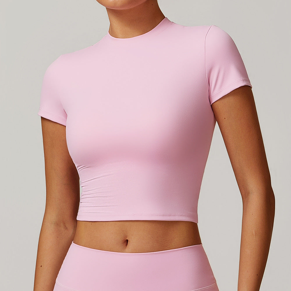 Tight-fitting sanded yoga T-shirt slim-fit versatile outdoor sports short-sleeved women's fitness yoga top