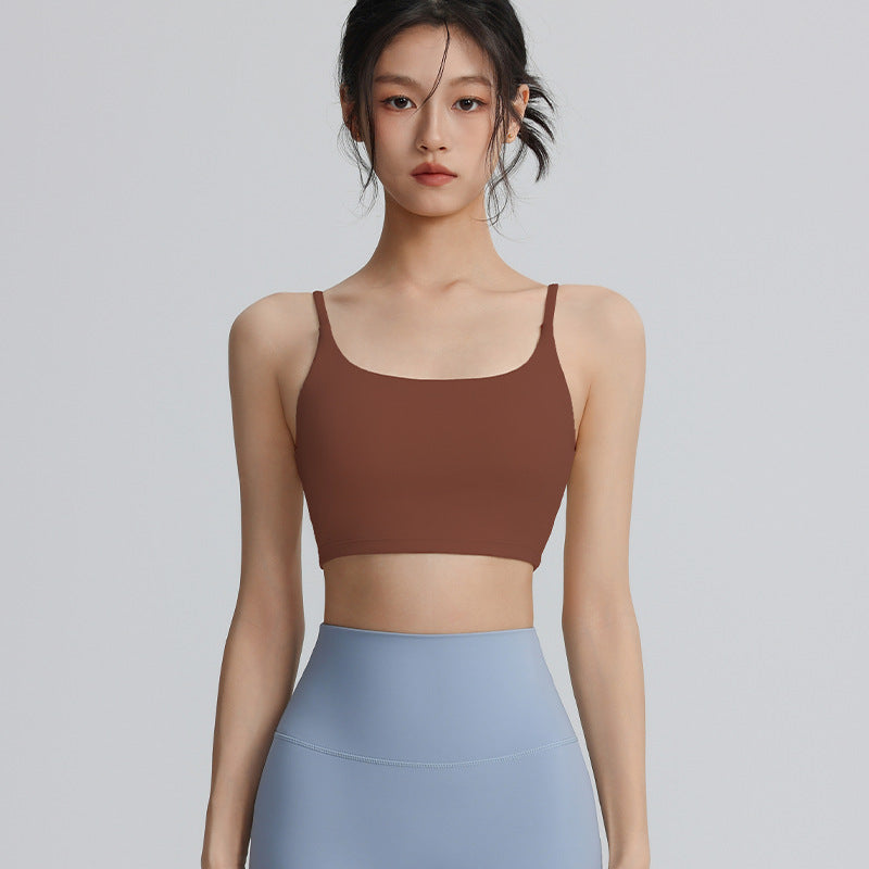 Women's sports bra with padded suspenders for sexy back, perfect for nude wear outside for Pilates