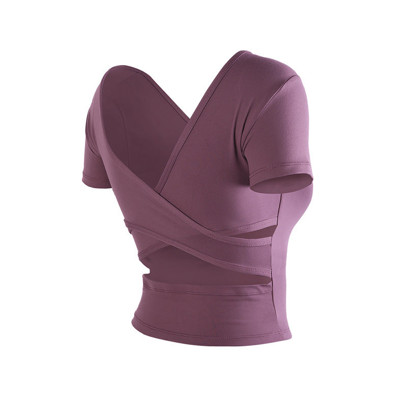 Fitness top with chest pad women's tight stretch slimming quick dry short navel cropping sexy sports running yoga clothes