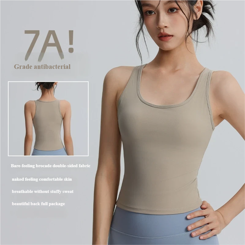 High-intensity sports top with chest pads for shockproof gathered vest, slimming and fit, running, fitness and yoga tops