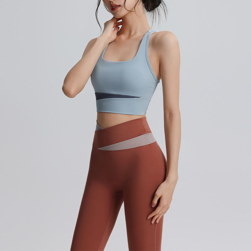 Contrasting yoga pants, women's high-waisted peach, buttock lift, abdominal tuck-in gym pants, slimming skinny tight quick-drying running training sweatpants