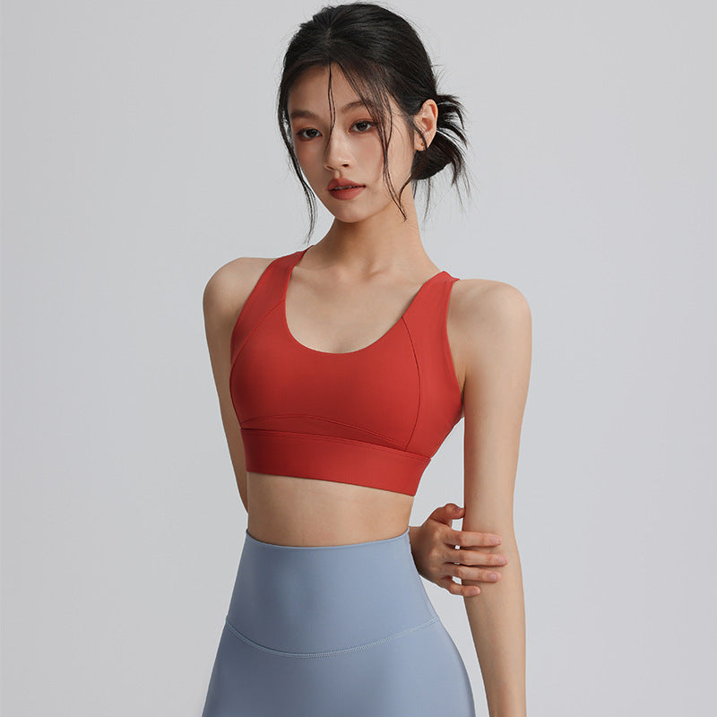 Cross beautiful back sports bra with chest pad high-strength shockproof gathering yoga bra running training fitness top