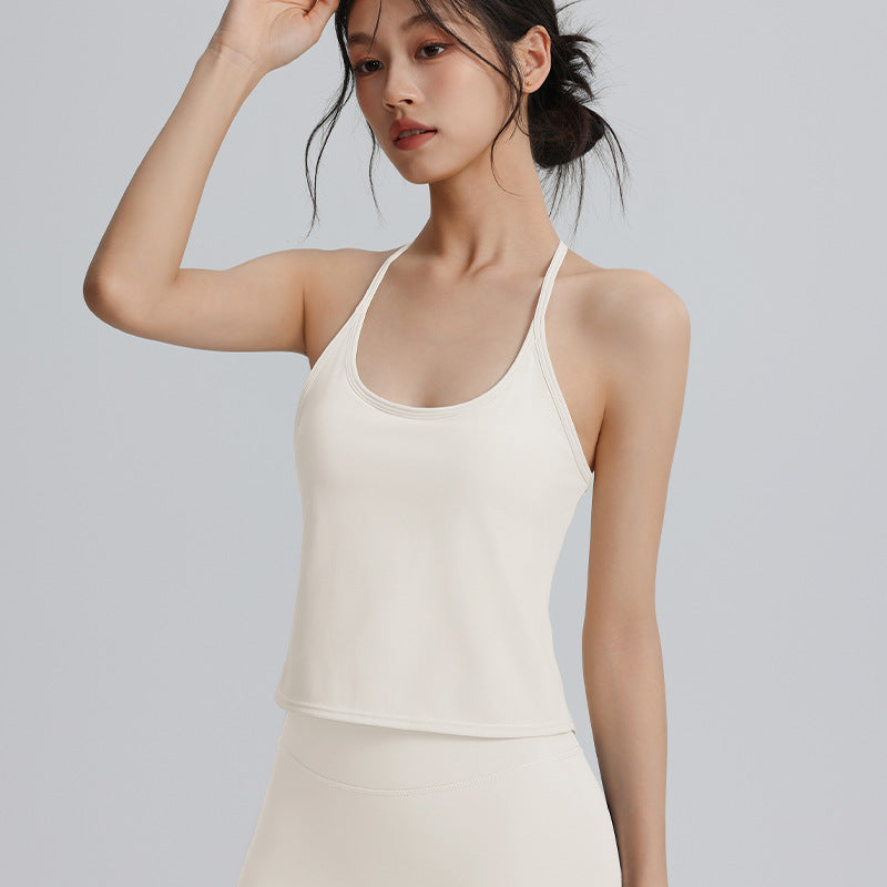 Thin strap sports tops women's stretch tight quick drying yoga vest running training wear outside fitness sexy suspenders .