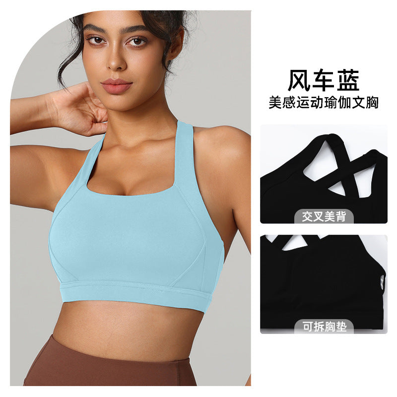 European and American cross-border Amazon specializes in sports bras with high strength, high strength, shockproof and gathered Pilates fitness clothes