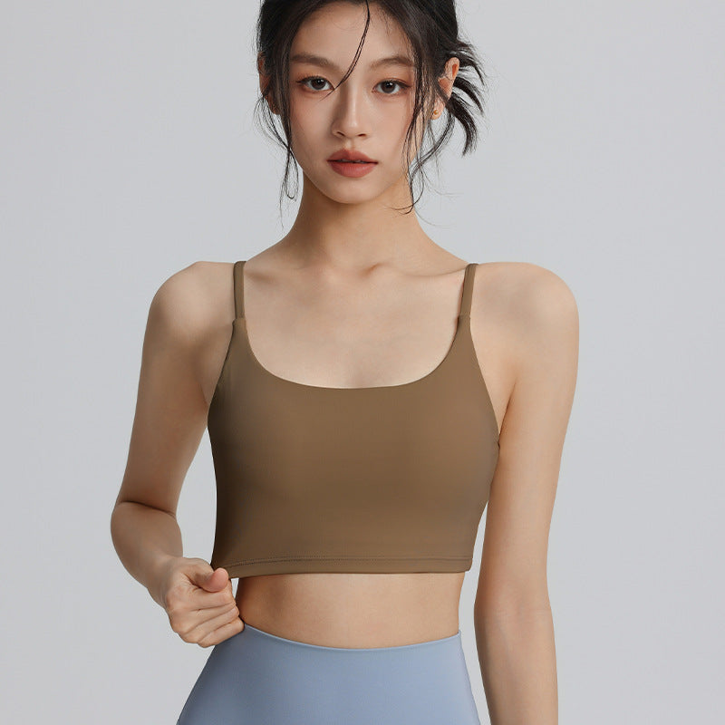 Women's suspender sports bra with chest pads sexy back fitness bra nude wear Pilates yoga wear tops
