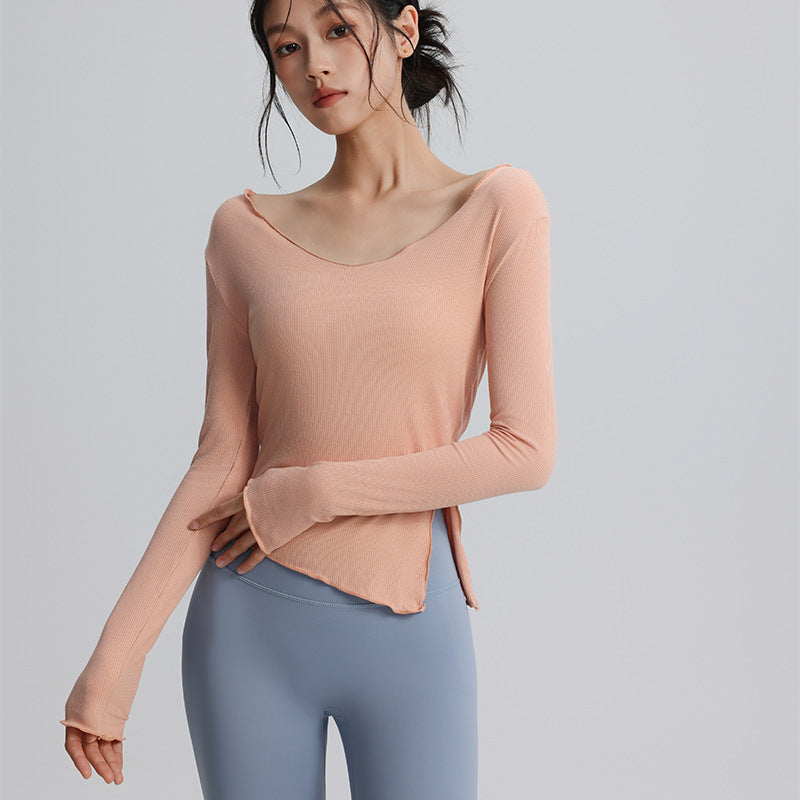 Women's sports tops slim fit casual breathable yoga wear quick-drying running training outer wear fitness long-sleeved T-shirt