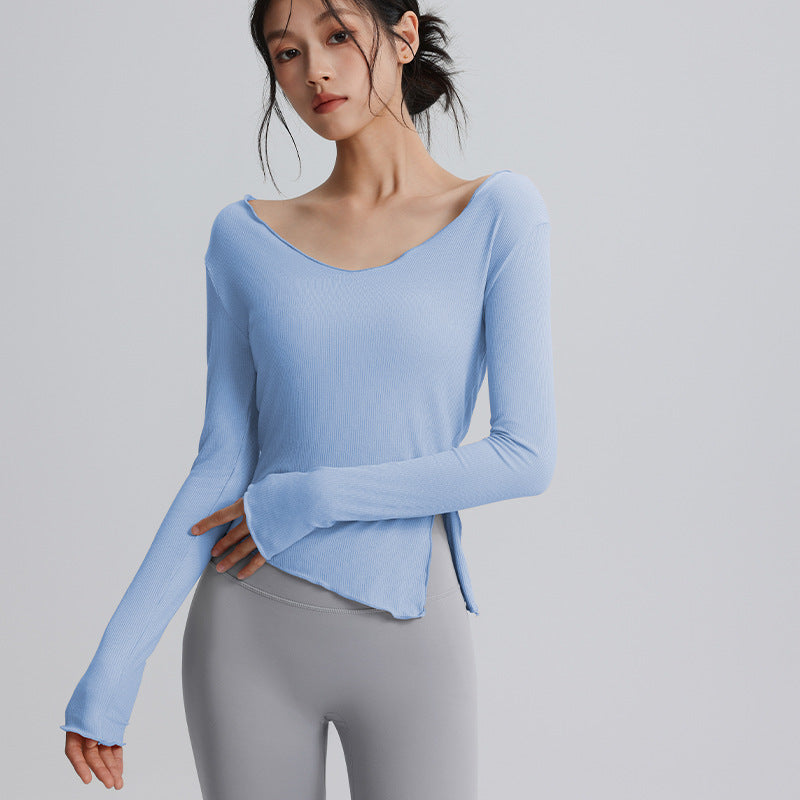Women's sports tops slim fit casual breathable yoga wear quick-drying running training outer wear fitness long-sleeved T-shirt