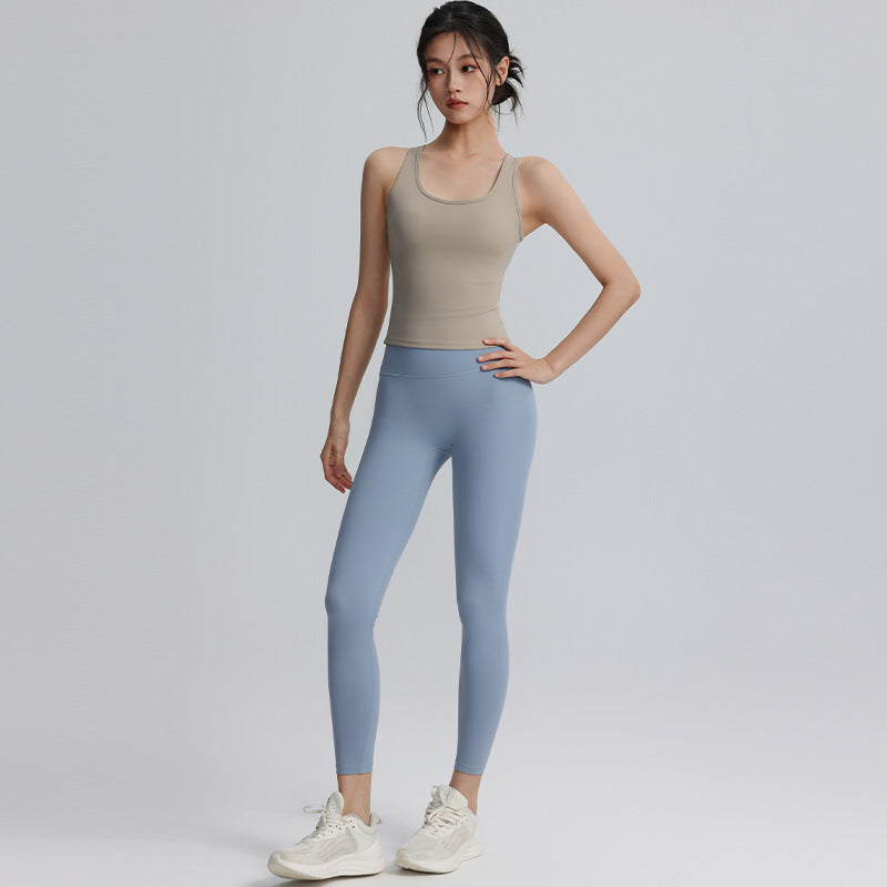 High-intensity sports top with chest pads for shockproof gathered vest, slimming and fit, running, fitness and yoga tops