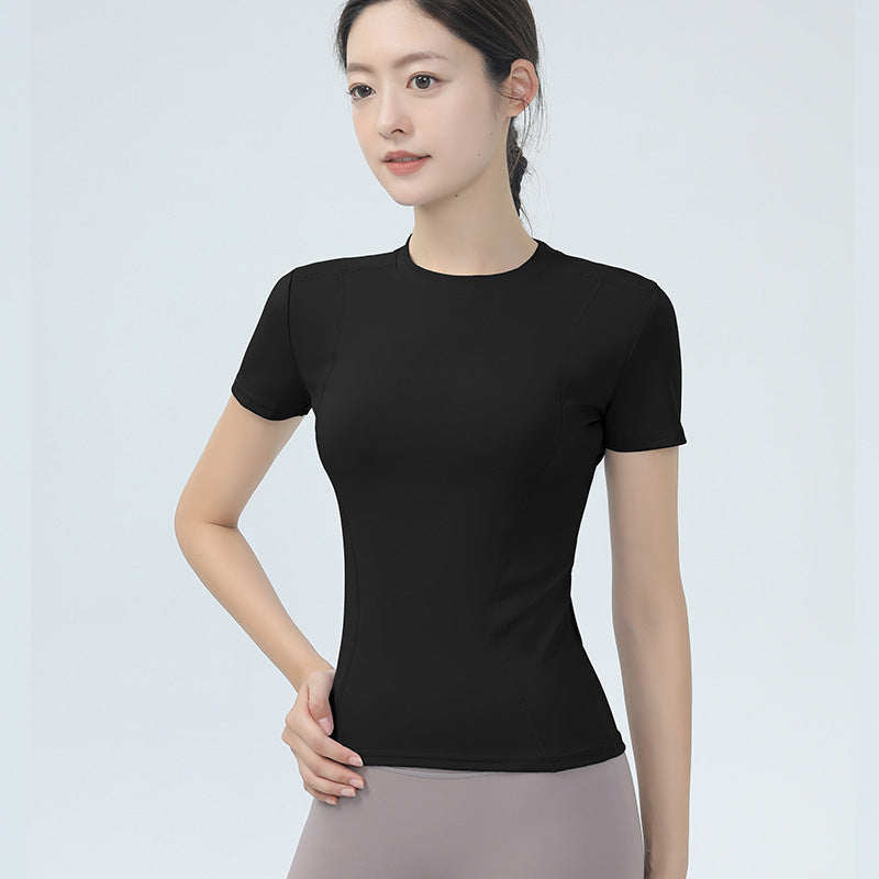 Women's yoga clothes, short sleeves, tight slimming fitness tops, nude high elasticity sports running T-shirts, Pilates fitness clothes