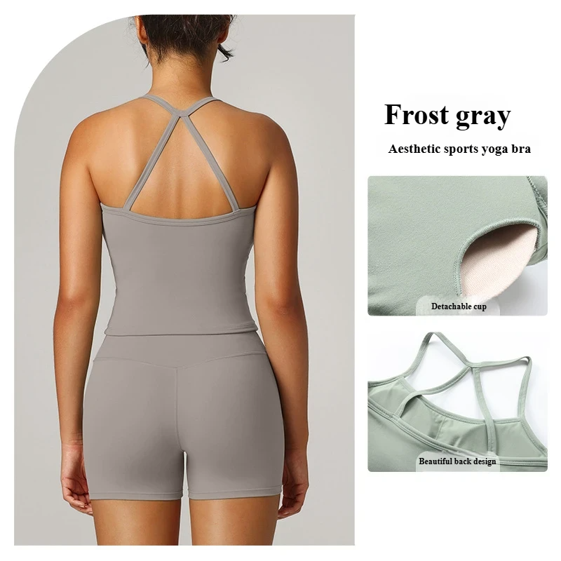 Shockproof sports bras, beautiful straps, chest pads, yoga clothes, Pilates, suspender bras