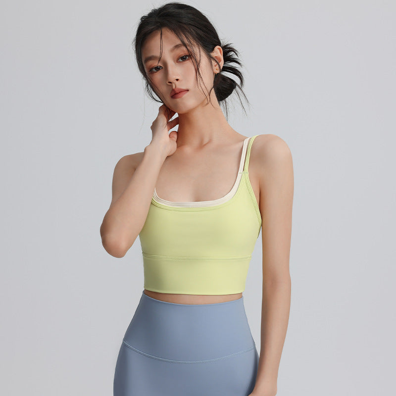Contrasting Color Sports Underwear Women's Shockproof Gather-up Running Yoga Vest Quick-drying Anti-sagging Outer Wearing Training Fitness Bra