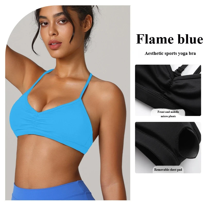 Pleated sports bra sexy crossover beautiful back cutout sports bra Pilates