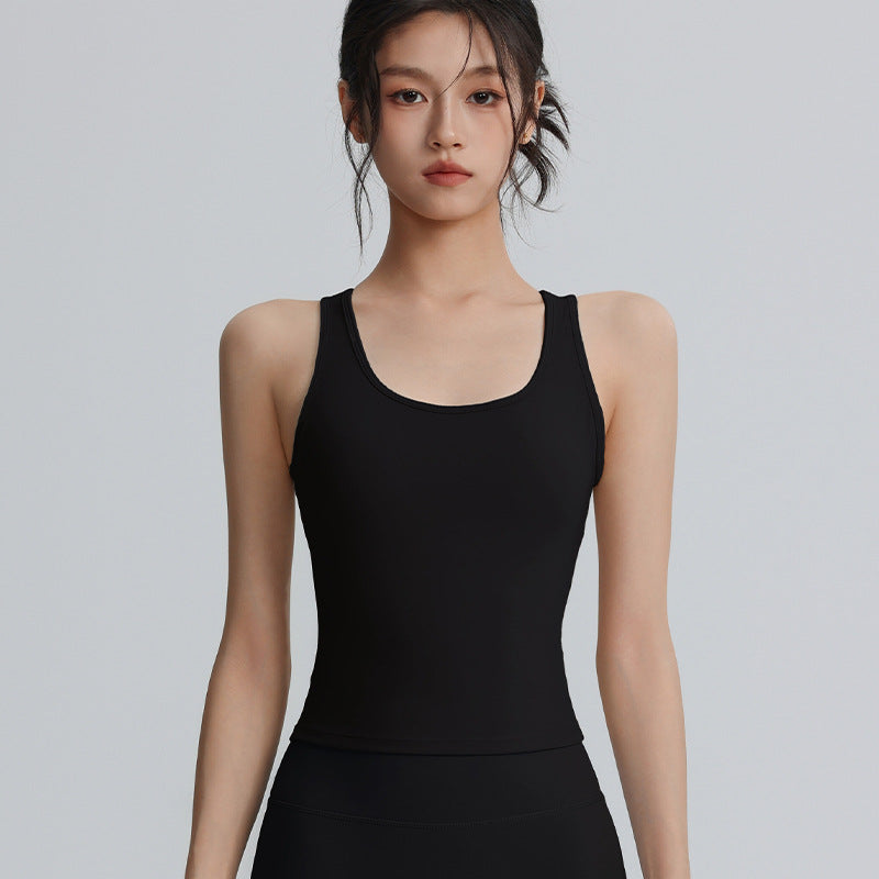 High-intensity sports top with chest pads for shockproof gathered vest, slimming and fit, running, fitness and yoga tops