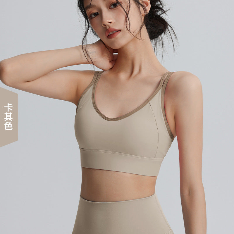Super fairy contrast color sports bra women's fitness running shock absorption gathered sports bra quick dry outer wear summer yoga clothes