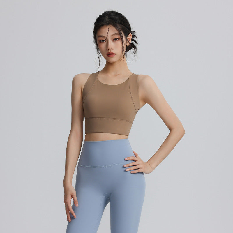 Shockproof push-up sports bra with fixed chest pad, quick-drying, breathable, shockproof, can be worn as a vest, sports yoga bra
