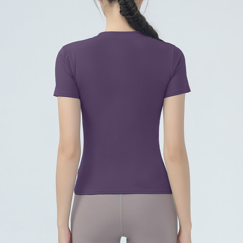Women's yoga clothes, short sleeves, tight slimming fitness tops, nude high elasticity sports running T-shirts, Pilates fitness clothes