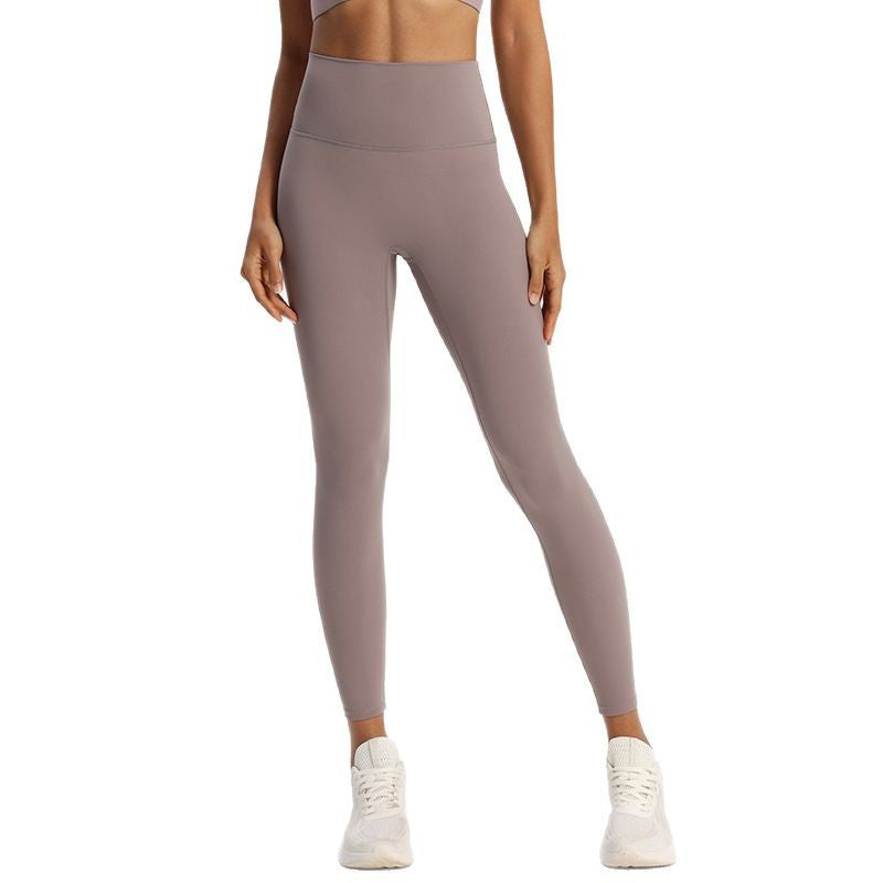 Unilateral spandex buttock lifting nude sports trousers, tight abdomen tuck and quick-drying running, outward fitness yoga pants, women