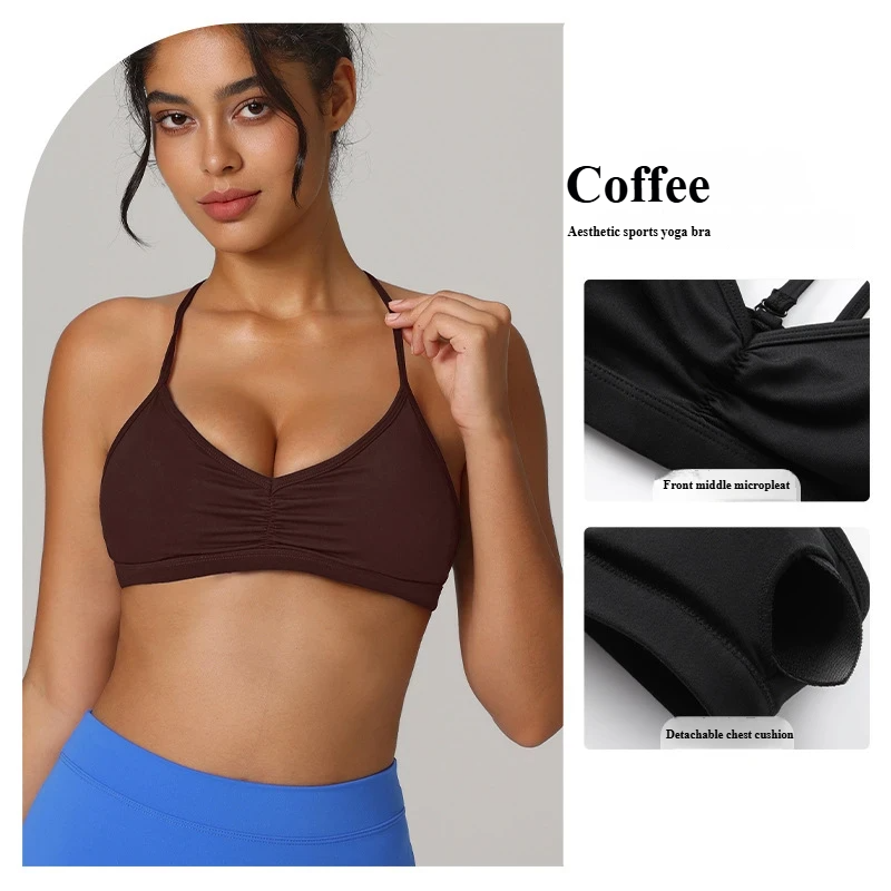 Pleated sports bra sexy crossover beautiful back cutout sports bra Pilates